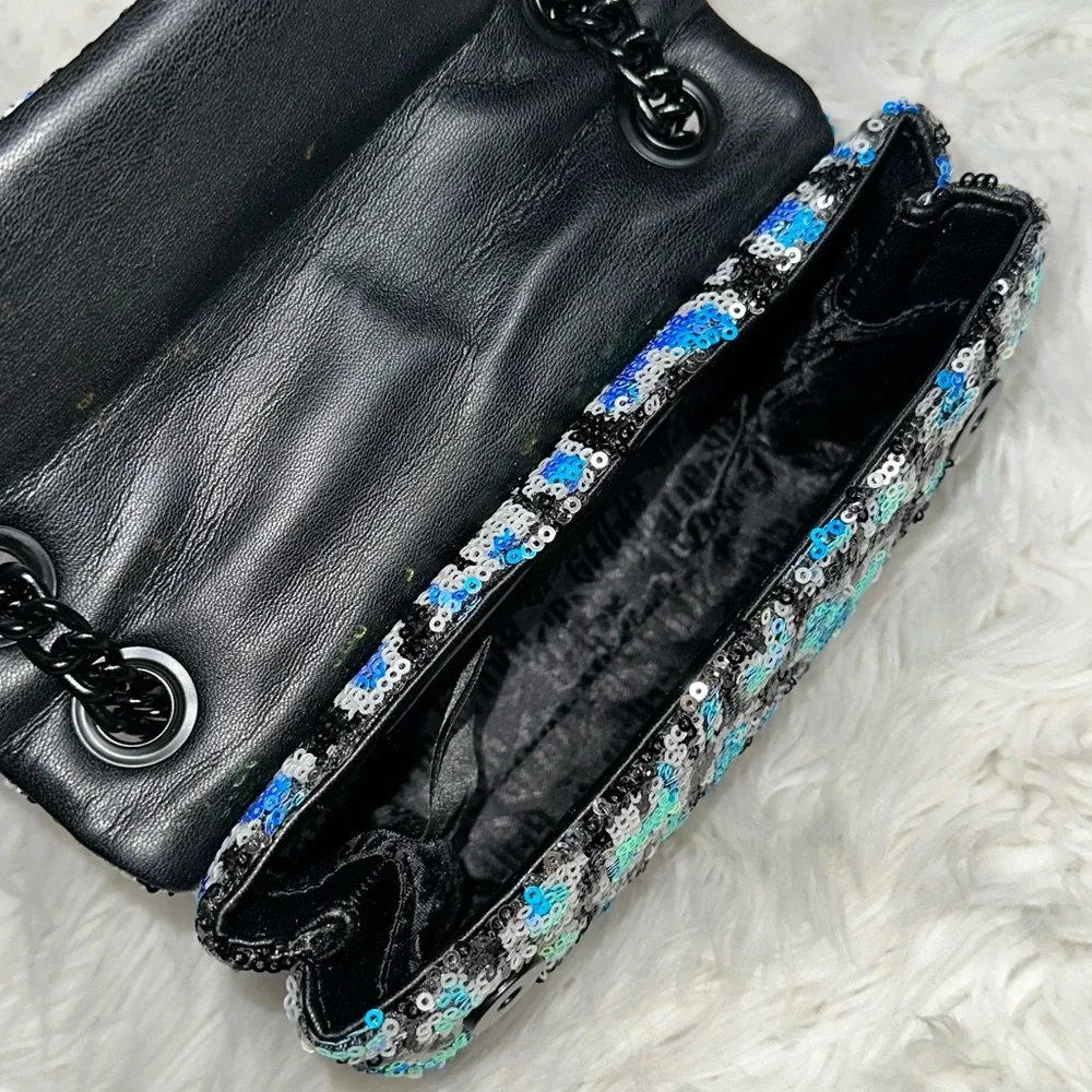 Kurt Geiger • Brixton Lock Iridescent Leopard Print Chain Strap Purse